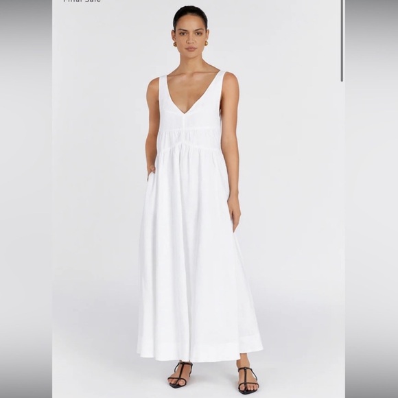 DISSH ARLO WHITE V NECK LINEN MAXI DRESS Size 6 - Picture 4 of 10